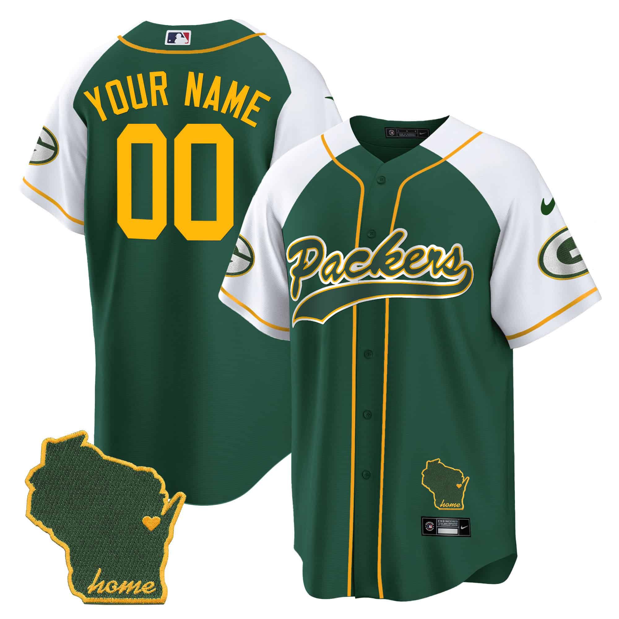 Men Green Bay Packers Green 2024 Nike Home Patch Baseball Custom NFL Jersey->customized nfl jersey->Custom Jersey